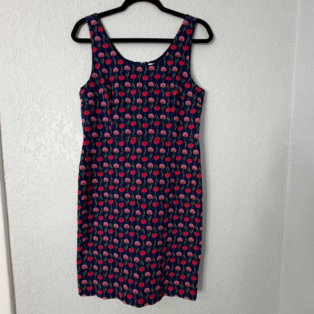 J.Crew Navy Blue Pink Red Floral Sleeveless Sheath Dress Size 8 Scoop Neck